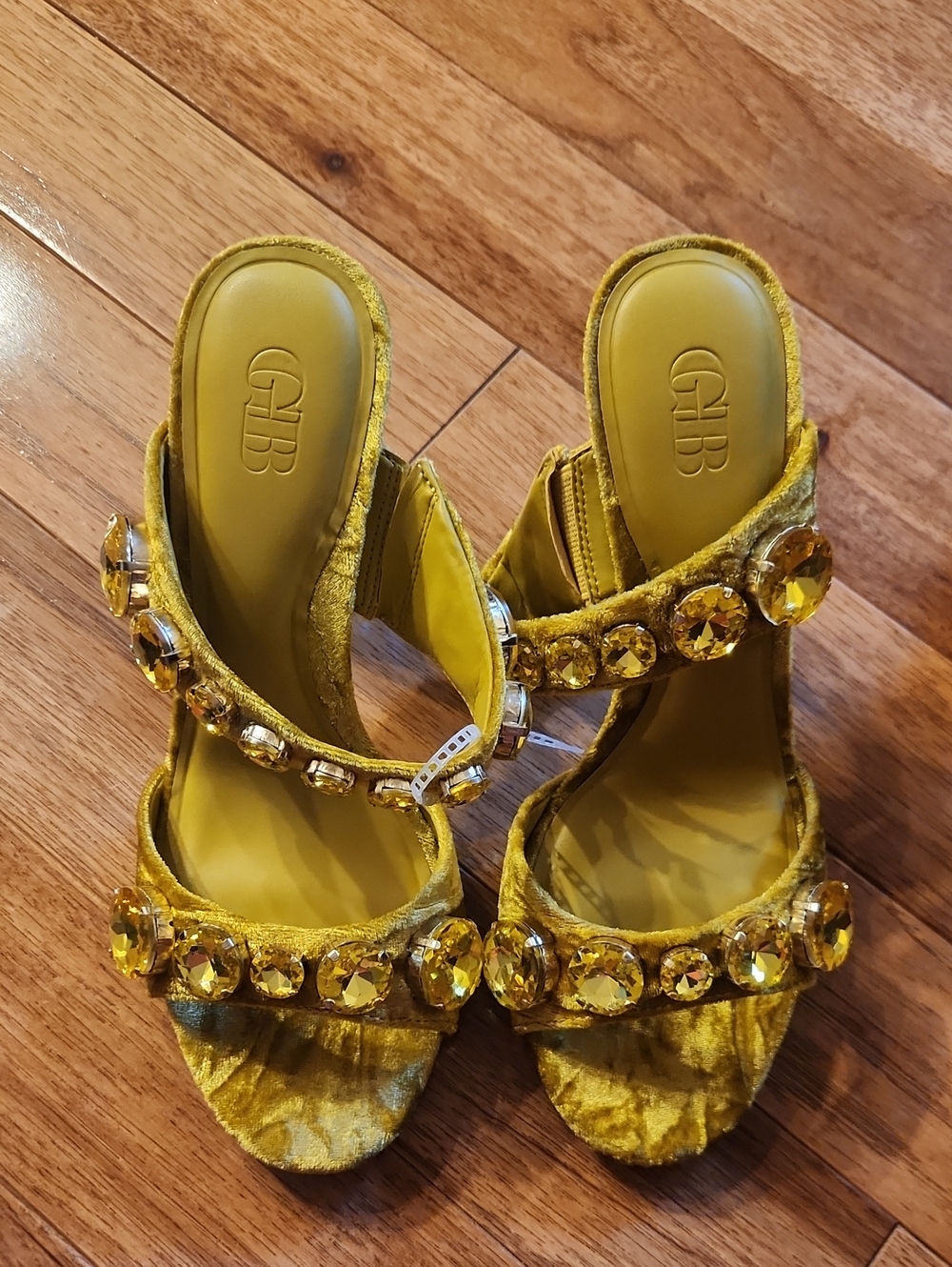 Gianni Bini Mustard Yellow Velvet Jeweled Slide Heels Size 8